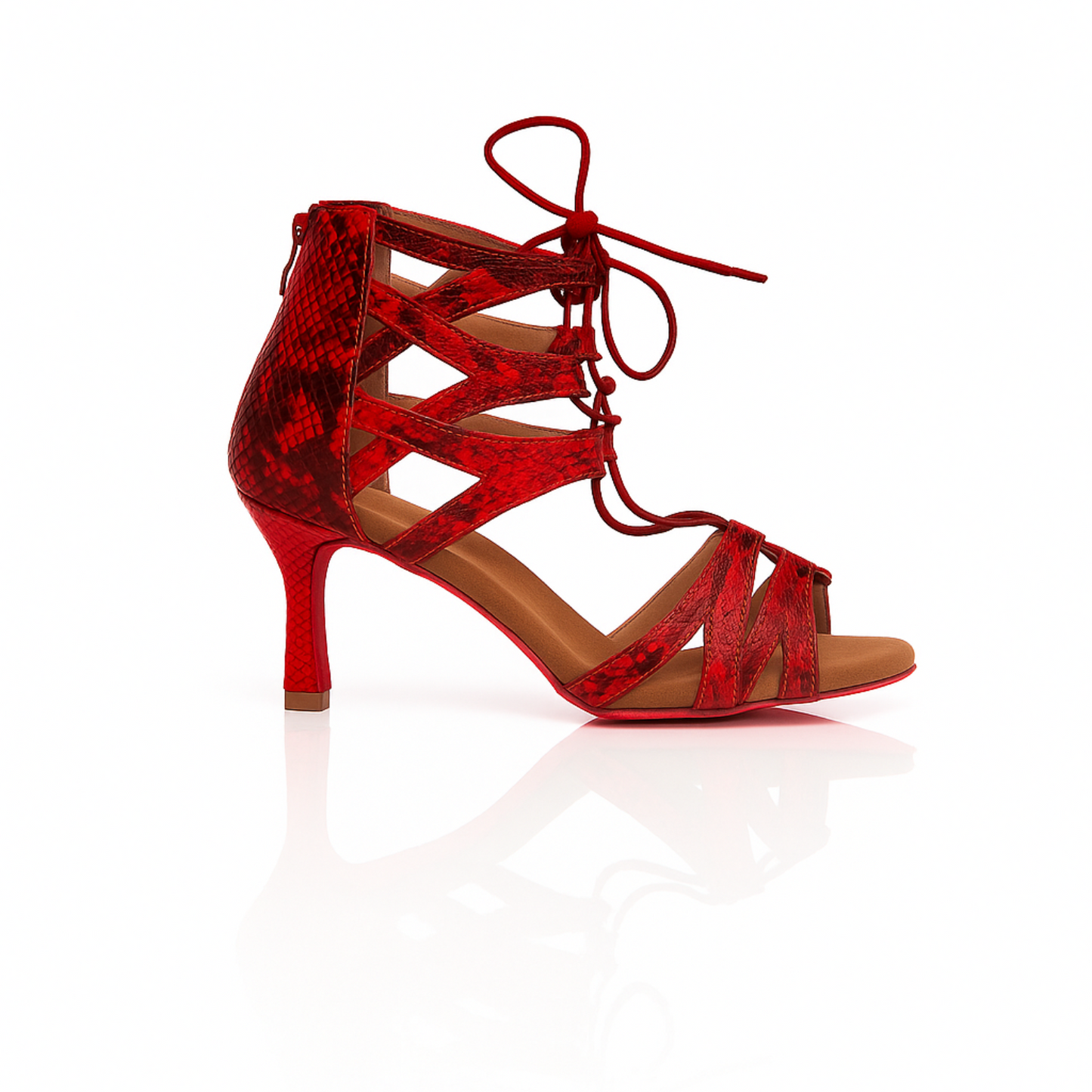 Chaussures de Danse Latine Femme - Modèle OPHEA - Imprimé Lézard Rouge