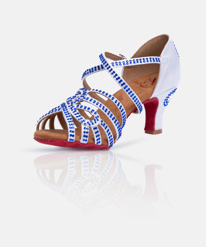 Chaussures de Danse de Salon Femme - Modèle TOPAZE - Bleu Argentée avec Strass